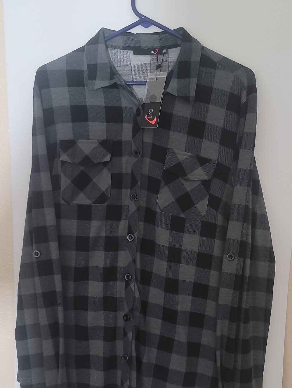 Unbranded Gray & Black Plaid Button-Down Shirt